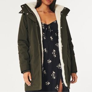 Hollister Faux‎ Fur-Lined All-Weather Parka, Dark Green